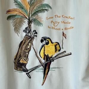 Vintage Caribbean Parrot Golf Camp Shirt Birdie Embroidered Button Up Small